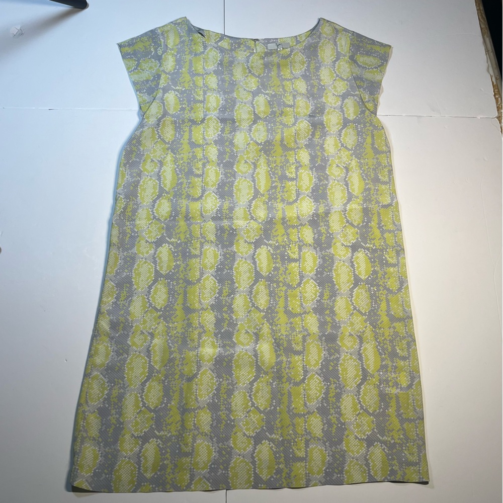 Joie Small 100% Silk Shift Dress Yellow Gray Snakeakin Print Sleeveless Mini